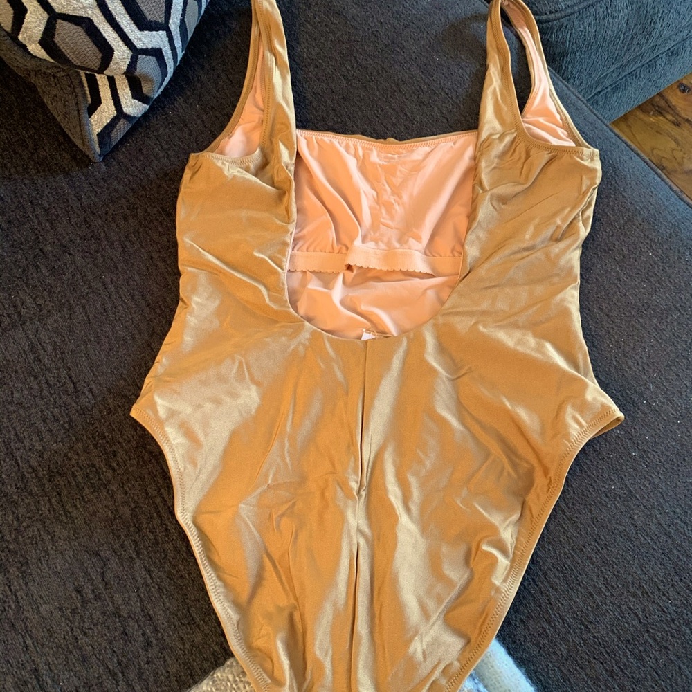 J Crew Liquid Bronze shiny square neck one piece..never worn.. - Picture 2 of 3